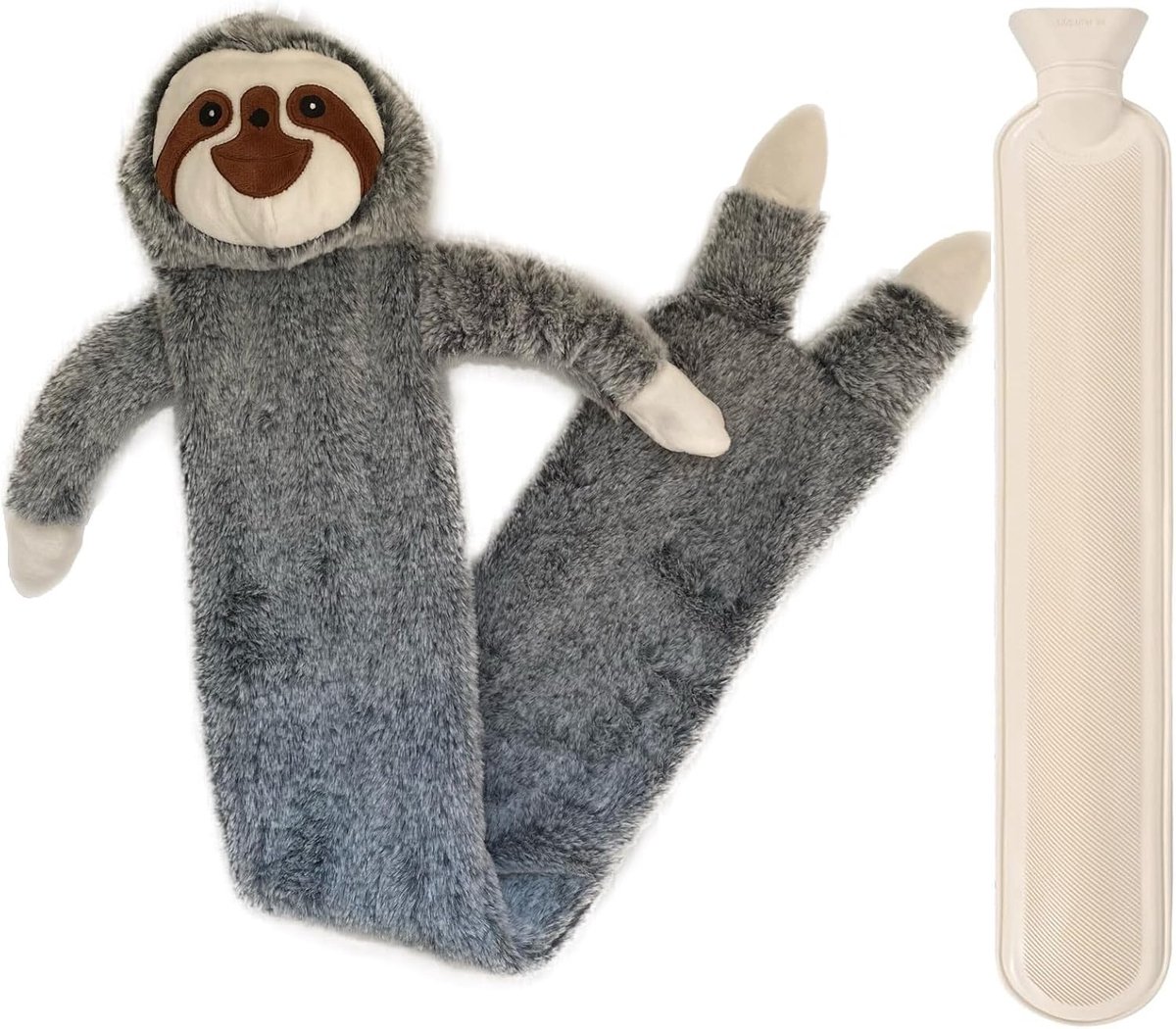 lang met zachte overtrek, groot, 2 liter, wollig, warmwaterkruik, knuffeldier, bedfles voor kinderen en volwassenen, cadeaus voor vrouwen (luiaard)