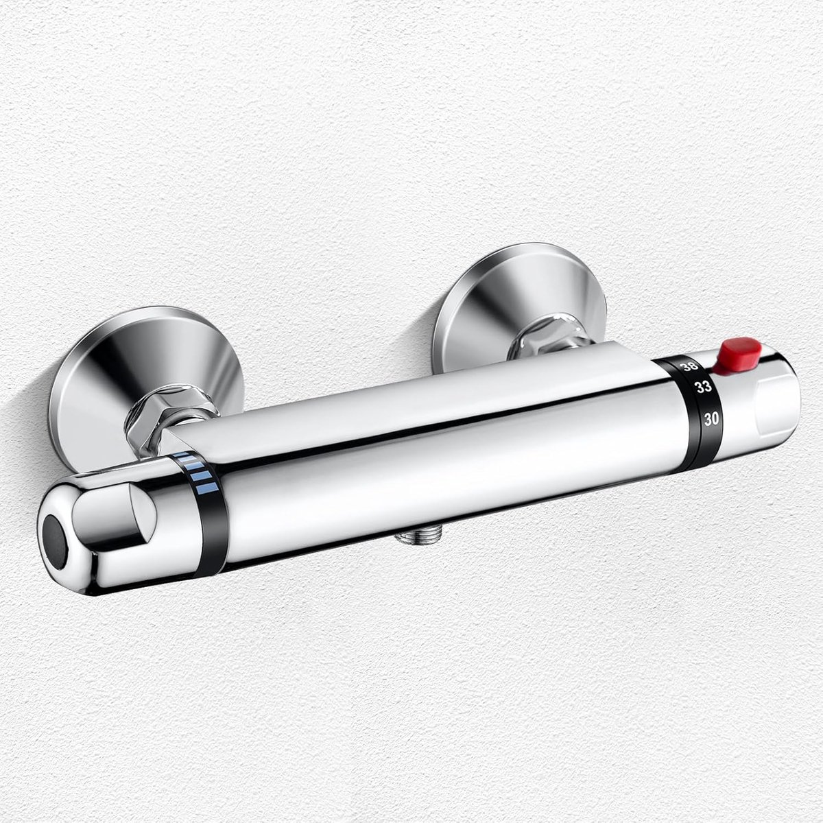 Thermostatische douchemengkraan, wandgemonteerde thermostatische bar, anti-brandkraan, mengkraan voor warm en koud water met 38° veiligheidsknop, G1/2" uitlaat, chroom