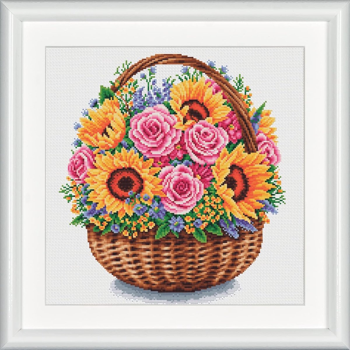 Stitch Brothers - DIY borduurpakket - DSB011A - Bloemenmand - Wit Aida - 32 x 32 cm