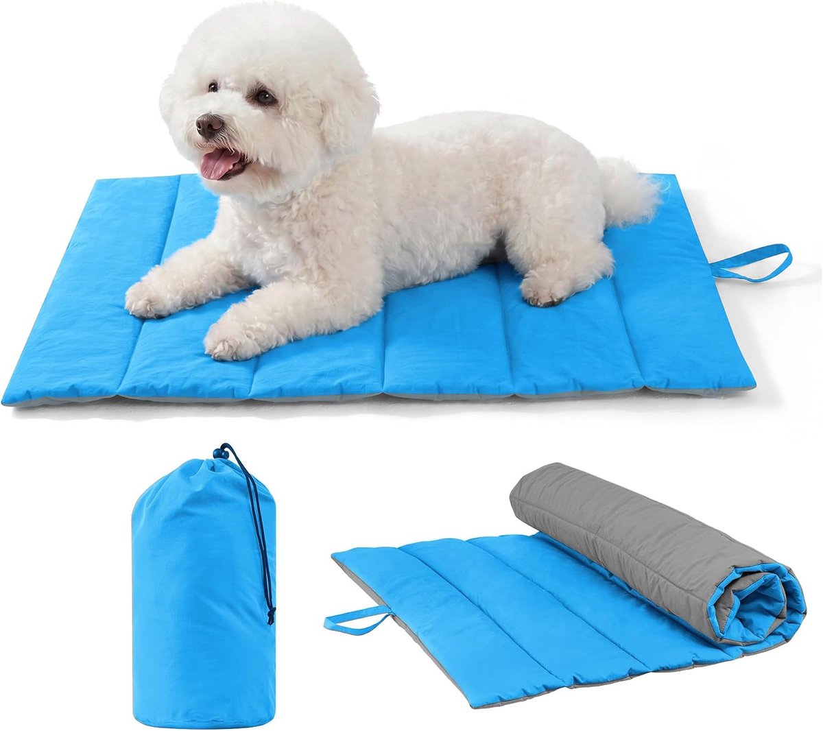 Hondendeken voor onderweg, antislip, antistatische en duurzame hondenmat, hondenkussen wasbaar, middelgrote en kleine honden, reisbed voor honden, voor reizen, outdoor, blauw + grijs, 76 x 48