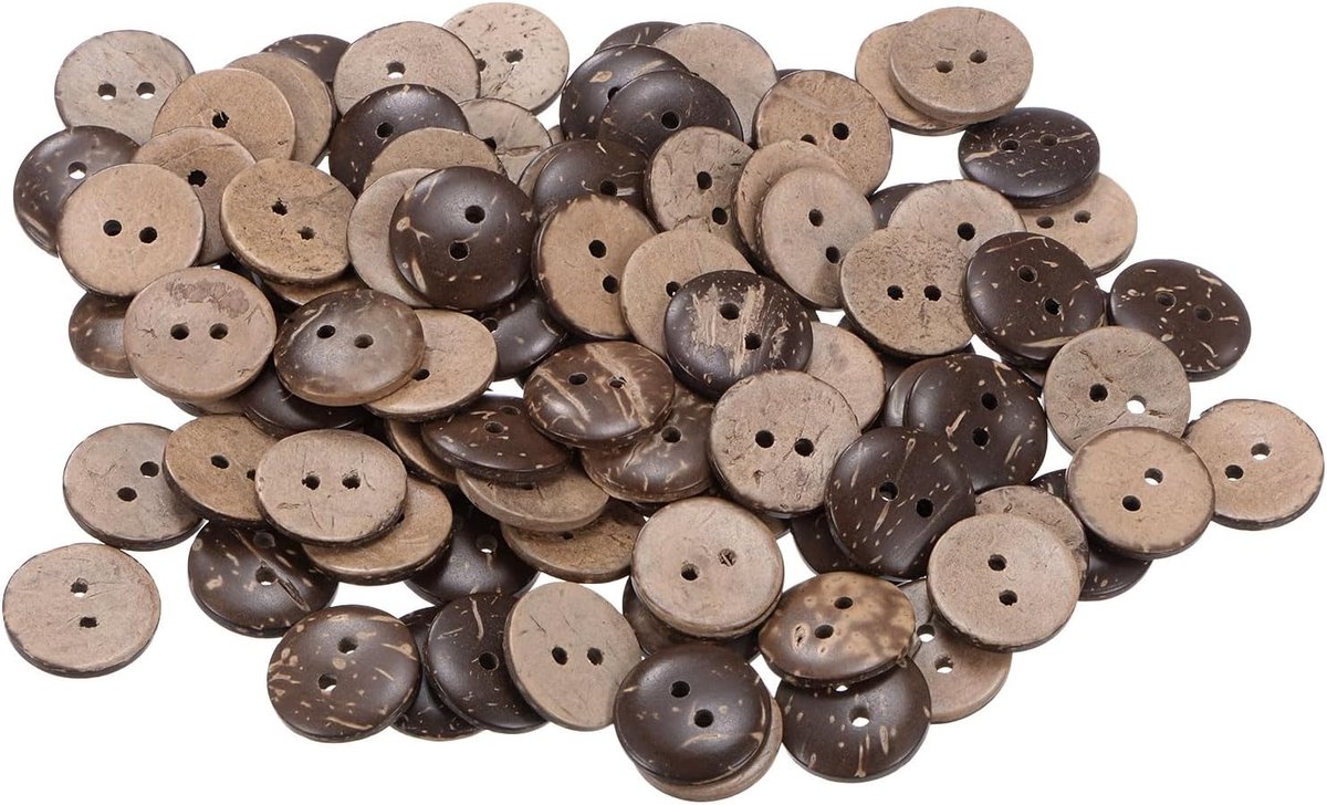 Knopen om op te naaien, 11/16 inch (18 mm), 2 gaten, ronde knopen van hout voor handwerk, reserveonderdelen voor doe-het-zelf kleding, bruin