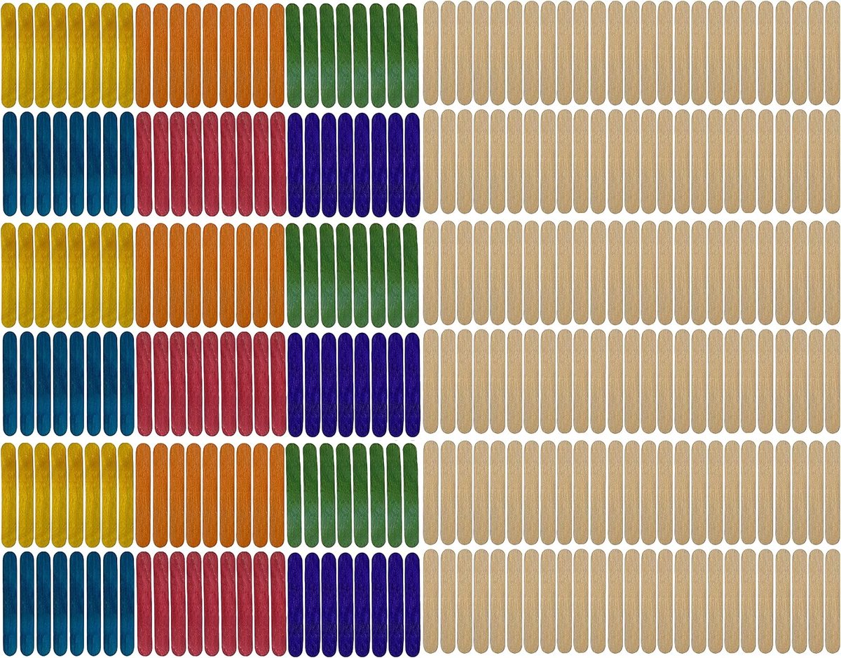 Houten stokjes houten stokjes popsicle sticks om te knutselen, 65 x 100 mm, kleurrijk & natuur, voor cosmetica, doe-het-zelf, handwerk, knutselwerk