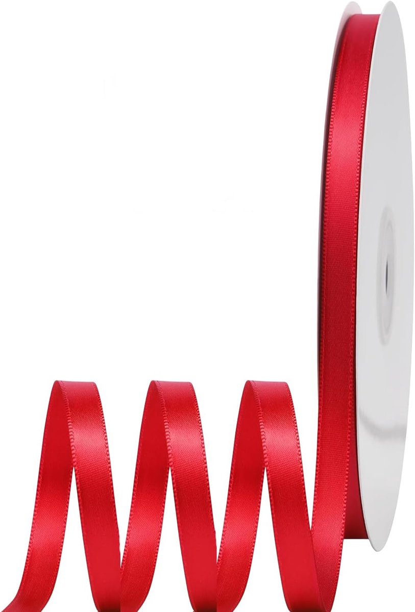 linten van 0,6 cm dun rood voor geschenkverpakking, 91 m inpaklint, ballonlint, cakelint, zijden dik lint, rood voor knutselen, Kerstmis, bruiloft, haarstrikken, boeketten, feesten,