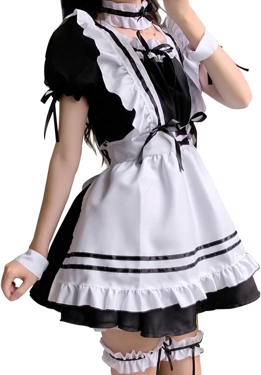 Dress Coplay Anime Outfit French Maid Halloween Kostuum Inclusief Jurk Hoofddeksels Schort Manchetring Beenring