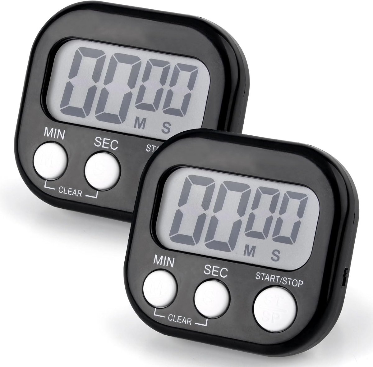 keukenwekker, eierwekker, digitale magnetische stopwatch, timer met alarm, stopwatch/countdown, klok voor keuken, studie, training (zwart)