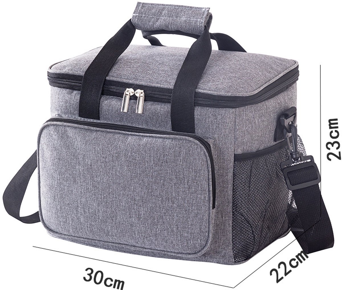Draagbare geïsoleerde koeltas – unisex geïsoleerde opvouwbare lunchtas – waterdichte geïsoleerde schoudertas, geschikt voor eten, bier, werk, strand en reizen – grijs, 15 liter
