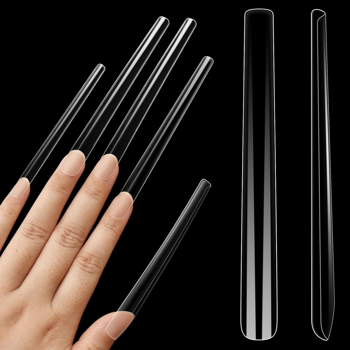 OVO Extra lange vierkante nageltips, super extreem lang, taps toelopende vierkante nagels, 5XL XXXXXL heldere volledige afdekking brede Franse nagels voor acryl x 12 maten