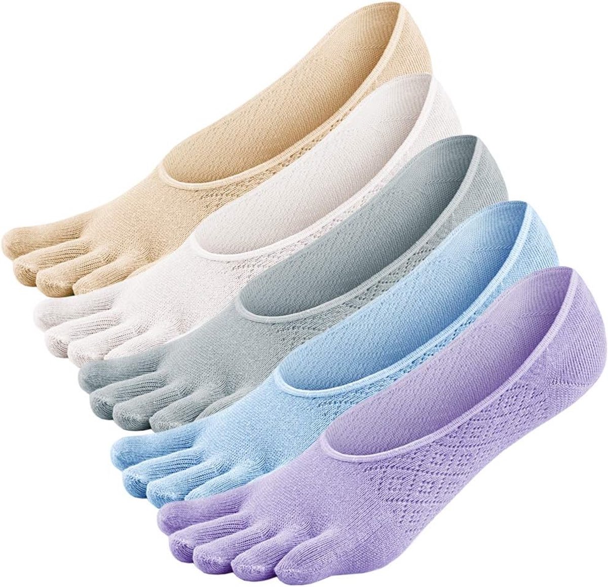 Sokken voor Dames, Teensokken Dames Vijf Vingersokken Katoenen Sneakersokken met 5 tenen, Sneaker Sokken voor Dames, Antislip, 5 paar