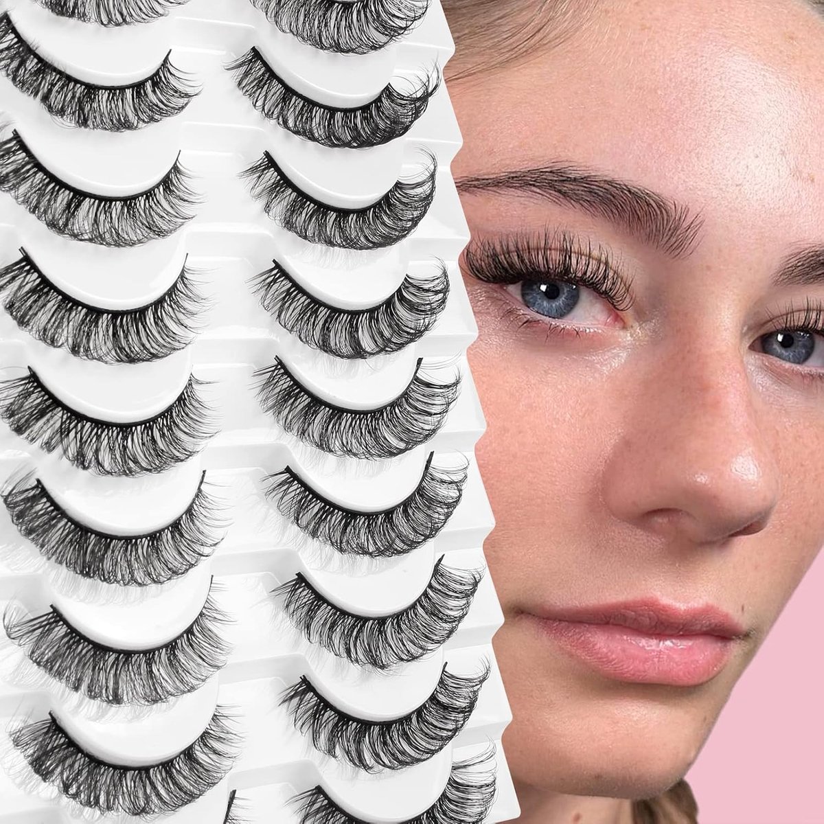 Valse wimpers, natuurlijke look, Russische strip, D-krul, korte kunstwimpers, herbruikbaar, hybride, kattenoog volumineuze wimpers