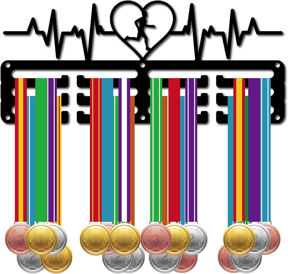 Hardloopmedaillehouder Medaillehanger Weergaverek Sport Metaal Hangende Prijzen Ijzeren Kleine Montage Hartslag Decor Prijzen voor Muur Thuisbadge Race Loper Marathon Medaillewinnaar Zwart