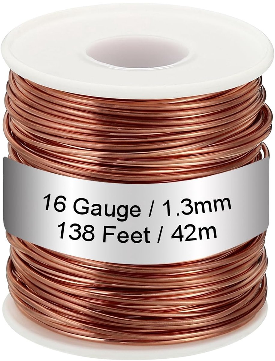 Draad 16 Gauge/1,3mm Diameter 42m/138Ft 0,5kg Spoel Pure koperdraad voor sieraden maken, sierplanten en tuinieren
