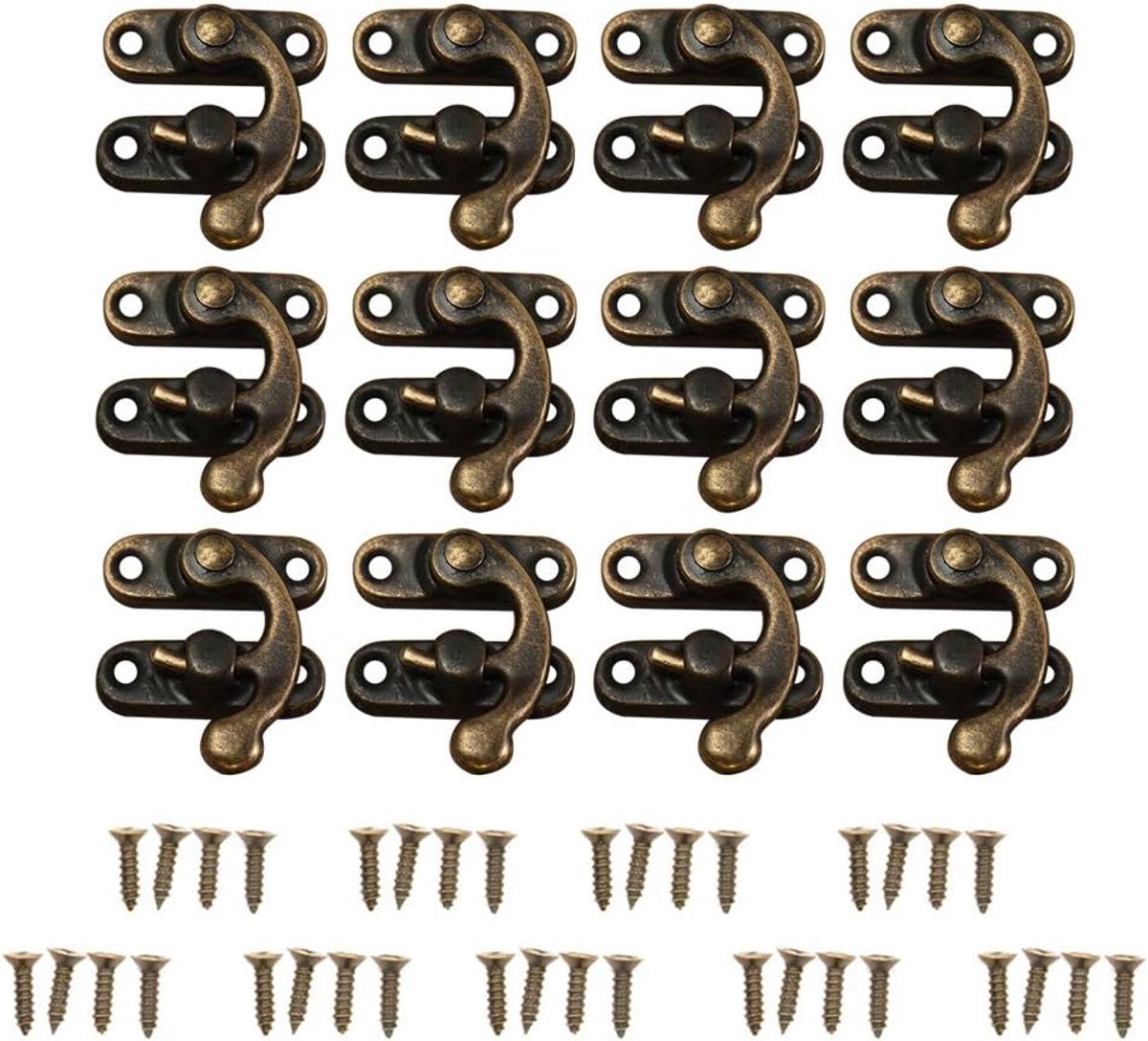 12 stuks antiek messing decoratieve grendel sieraden houten kist wijncadeau sluiting met schroeven voor schuifregelaars kisten dozen blikjes (brons/linkse haak)