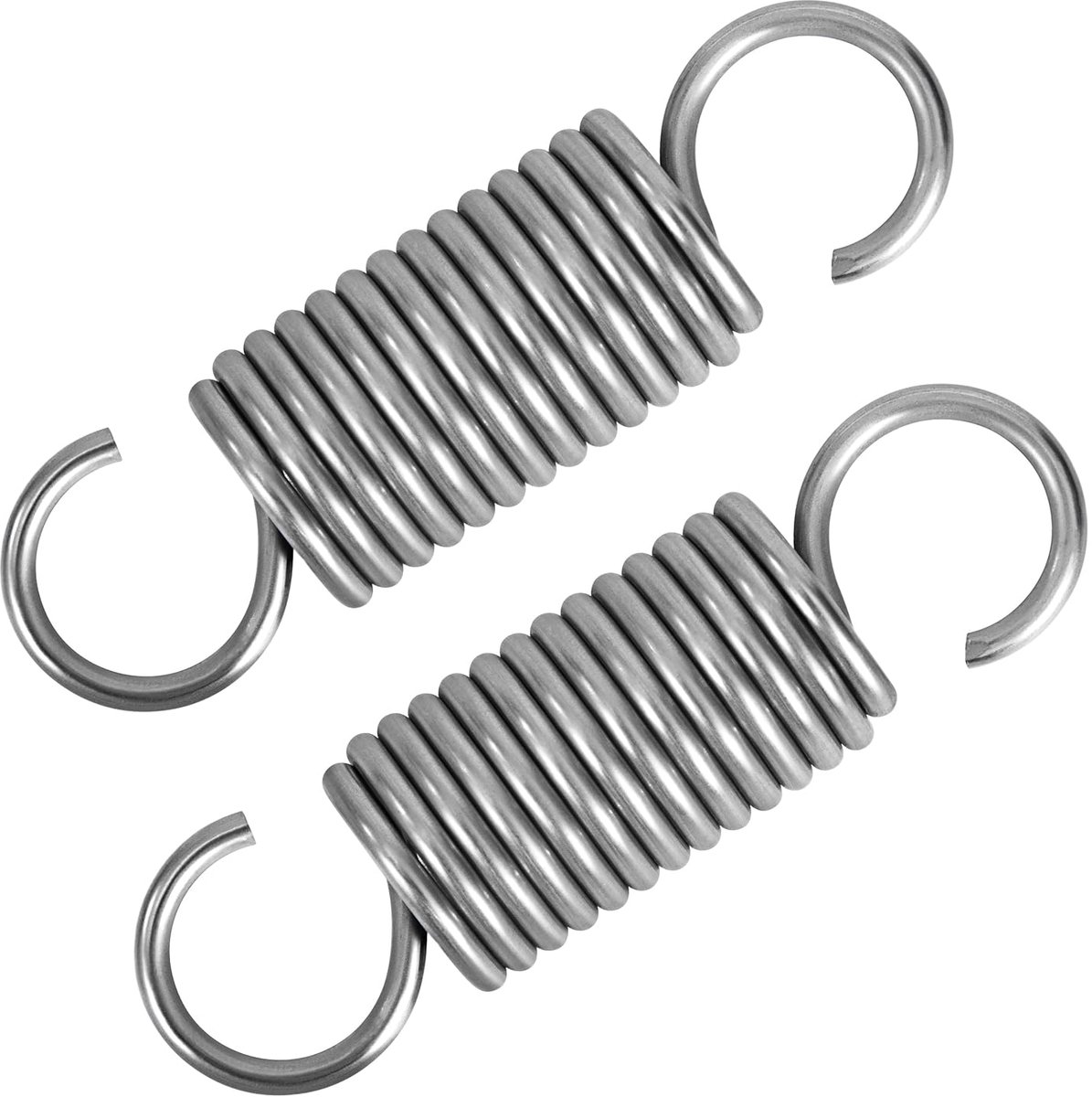 Trekveren met haak, roestvrij staal, spanveer, trekveer, 70 mm, buitendiameter 20 mm, draaddiameter 2,5 mm, maximale trekkracht 13 kg, 2,5 x 20 x 70 mm, 2 stuks