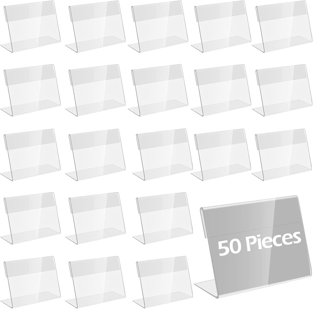 50 stuks verticale acryl etikettenhouder (6 x 4,3 cm) tafelstandaard mini bord display prijskaartjes staander voor supermarkten/reclameacties restaurants/winkels