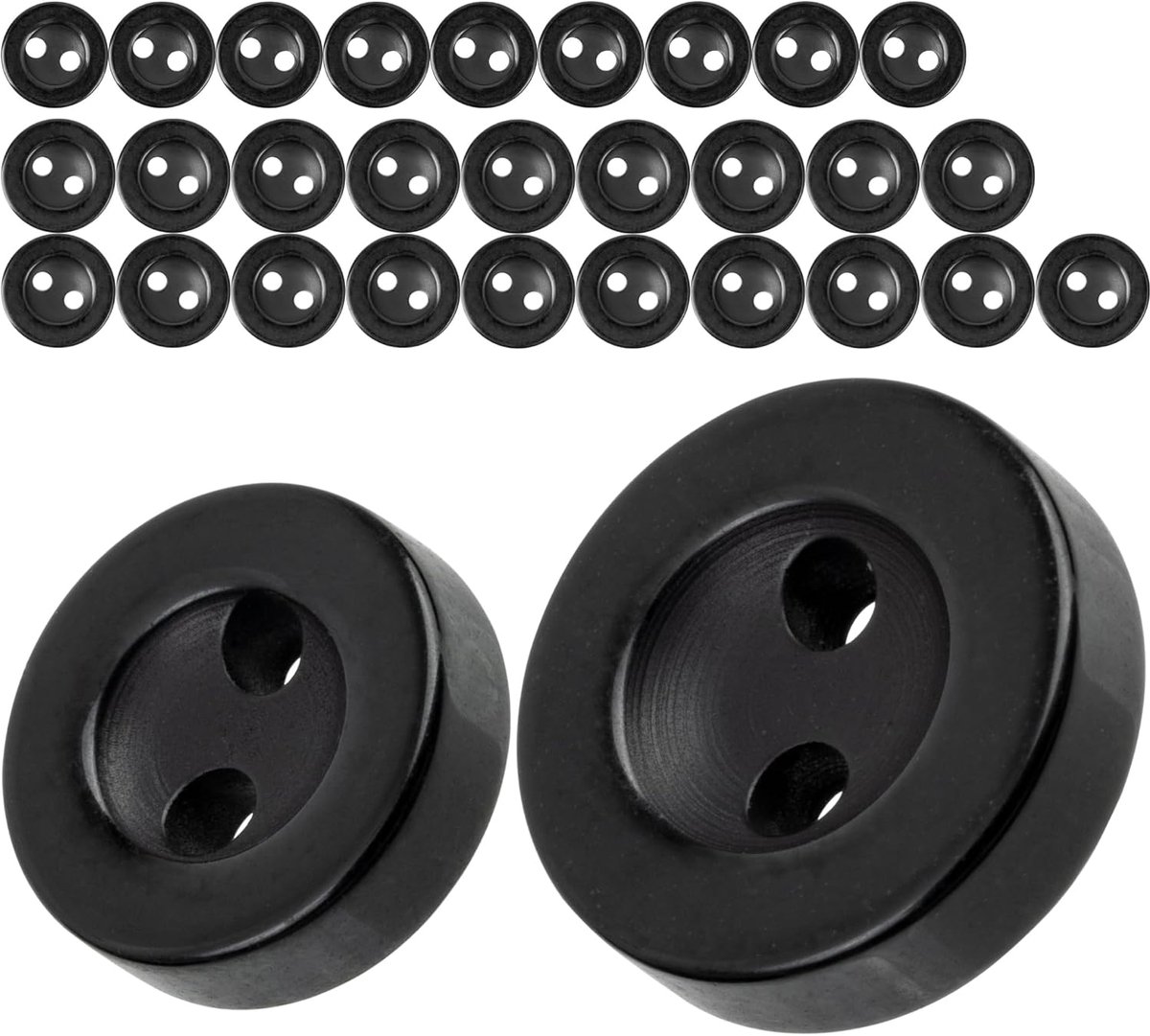 Knopenset, voor overhemden en blouses, 30 stuks, 2-gaten, Ø 11 + 8 mm, zwart, van kunsthars, maat 18 l + 14 l, harsknopen voor jas, jas, overhemd, blouse, poloshirt, doe-het-zelf knoop polyester