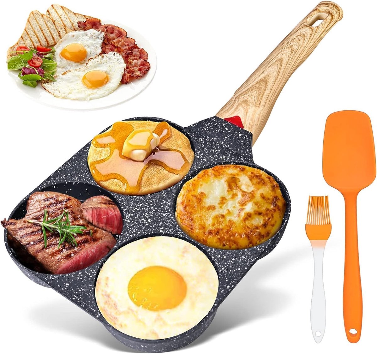 Pannenkoekenpan met 4 vormen: pannenkoekenpan met antiaanbaklaag voor hamburger, gebakken ei, voor gas- en elektrische inductiekookplaat van keramiek