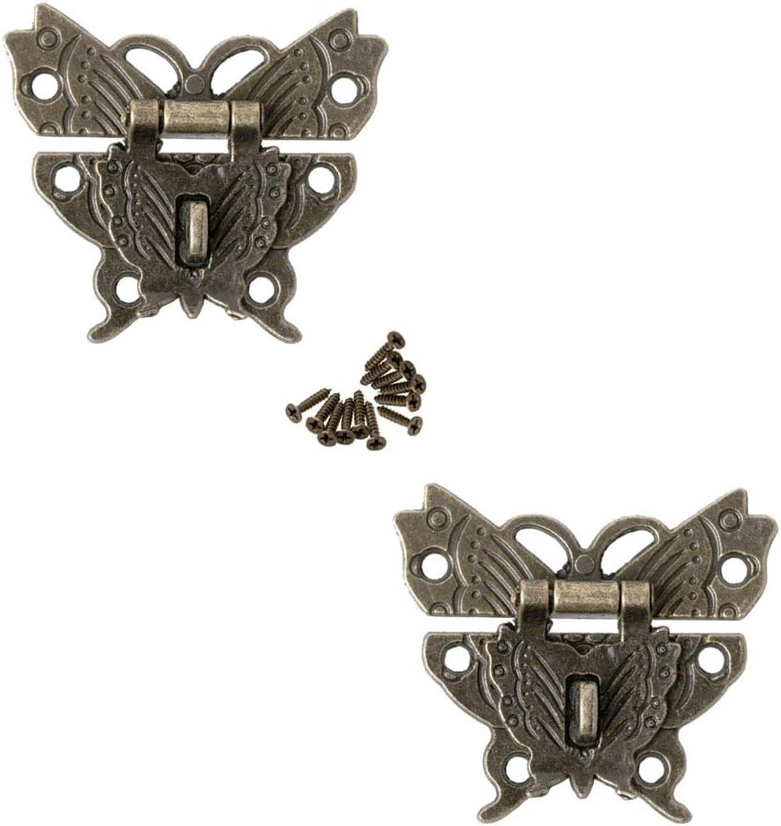 2 Antieke Stijl Sloten Vintage Moraillon Klink Lock Sluiting Vlindergesp Lock voor Decoratieve Kabinet Kast Sieraden Doos Geschenkdoos Koffer
