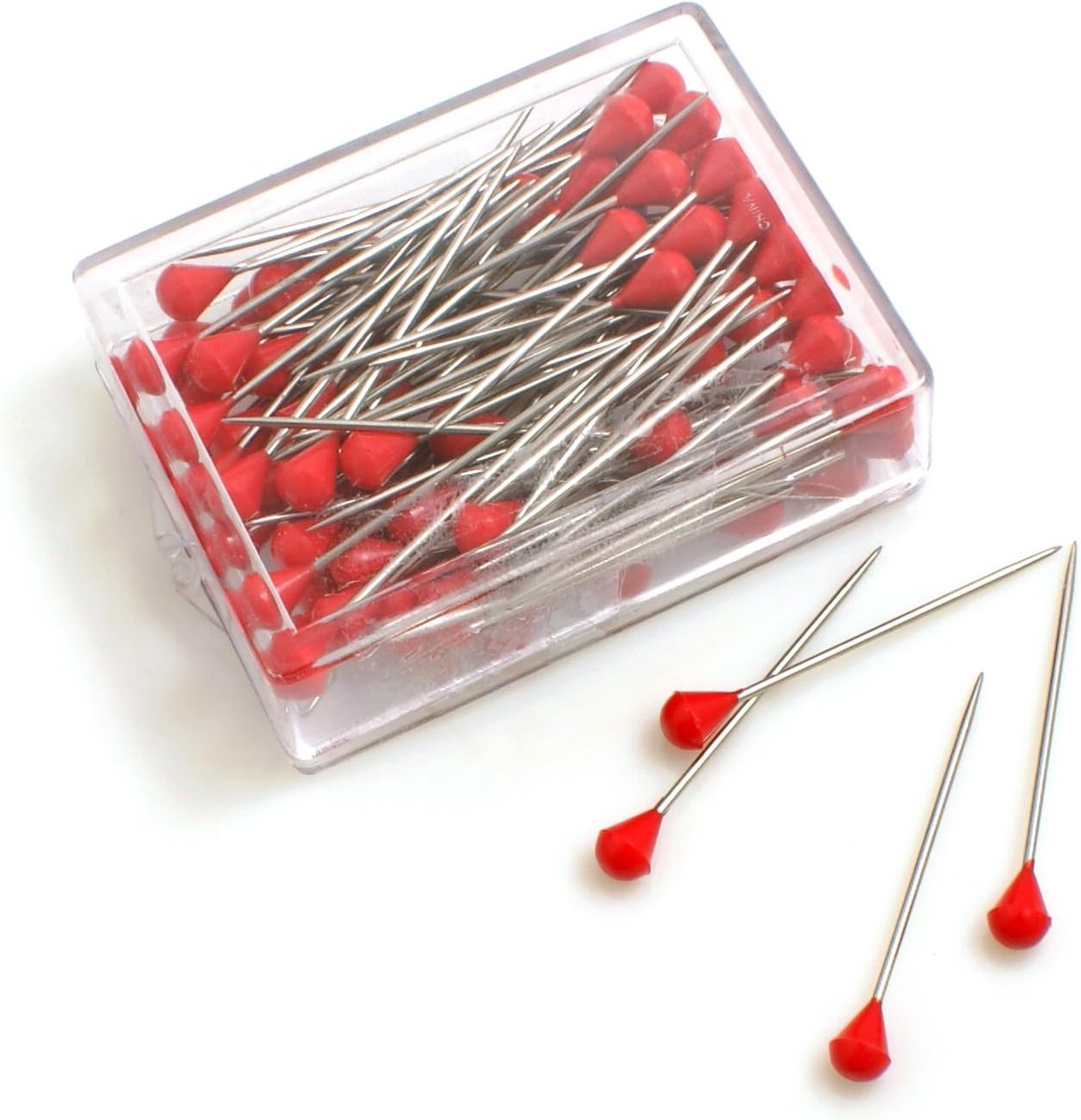 100 x Behangnaalden Tapating plug naald spelden met kunststof kop in rood 50 mm