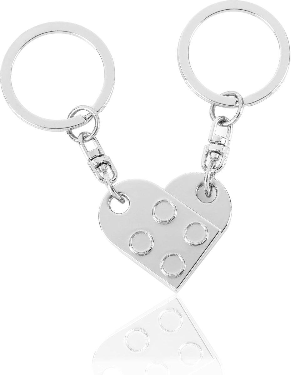 Sleutelhanger hart set van 2 met magnetische binding - bouwsteen hanger met geschenkdoos voor Valentijnsdag, Kerstmis of verjaardag