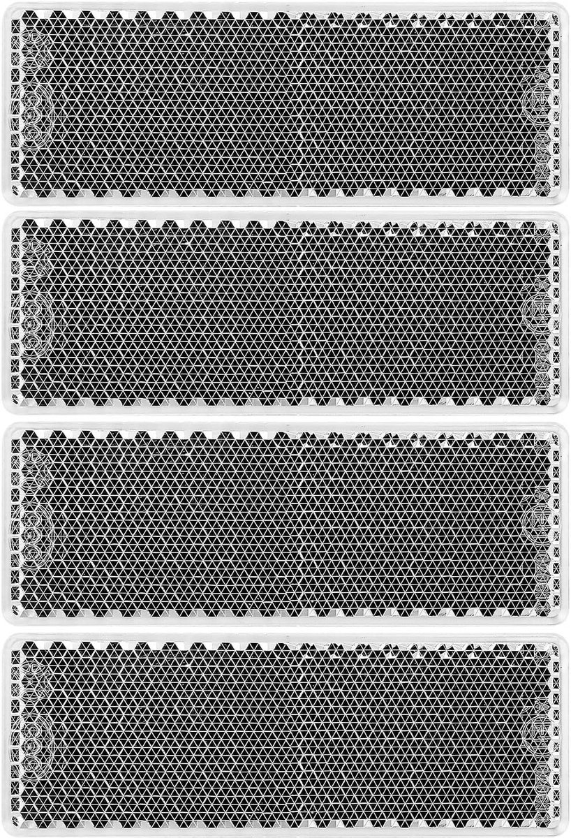 Rechthoekige reflector, zelfklevend, voor aanhangers, blanco, rechthoekige reflector voor auto, aanhanger, caravan, E-mark, 85 x 30 x 10 mm (wit-rechthoekig, zelfklevend, 4 stuks)