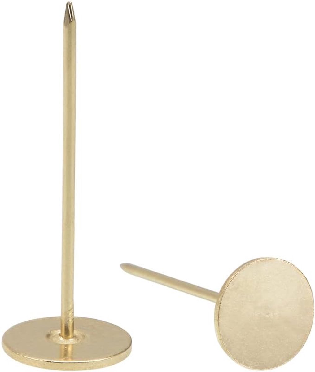 sourcing map 20 stuks. Gestoffeerde nagels punaises 18 mm x 50 mm platte kopnagels Pins zilverkleur 18mm x 50mm, 60pieces Goudkleurig