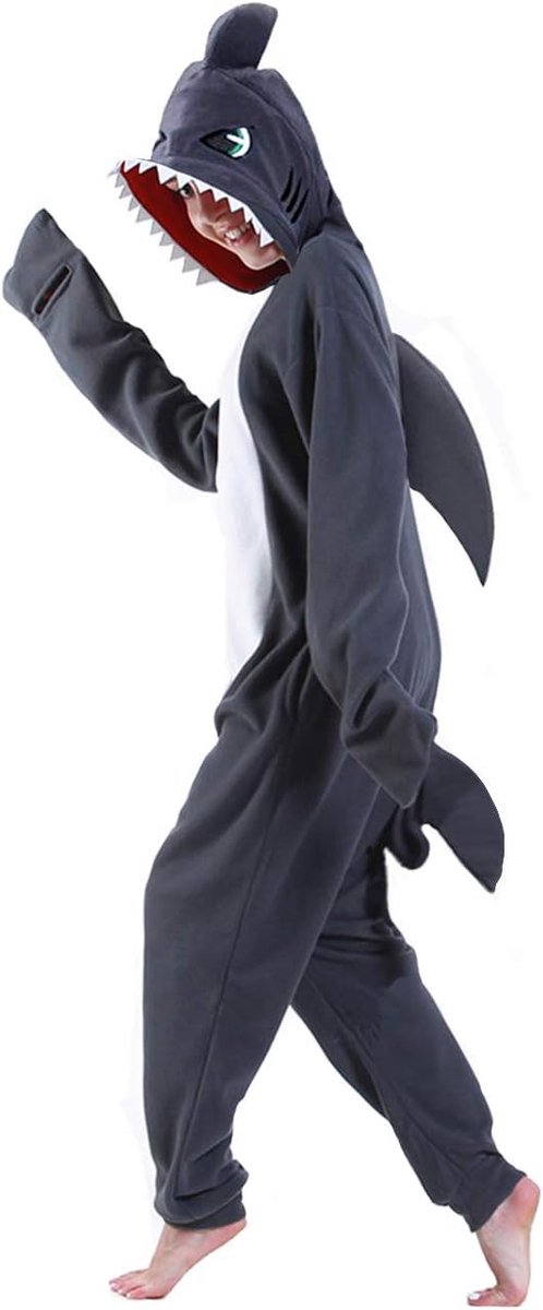 dressfan Unisex Dierlijk Grijs Haai Nostuum Haai Jumpsuits Haai Pyjama Cosplay Carnaval Kostuum Halloween Kerstmis Pyjama voor Volwassenen,M
