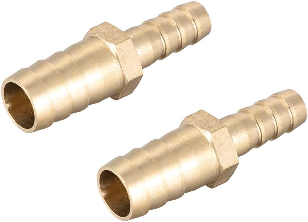 sourcing map Messing verloopstuk weerhaak slangaansluiting verbindingsstuk adapter 12 mm x 8 mm weerhaak (2 stuks)
