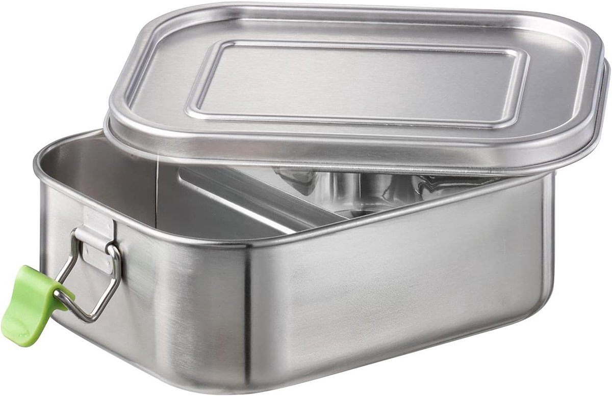 66900 Hoogwaardige duurzame roestROESTVRIJSTALEN lunchbox/lunchbox 800 ml inclusief verdeler/lekvrije voedselopslag/bentobox voor kinderen, vrije tijd en volwassenen/kleine lunchbox,18,5 x 13,5 cm, H: 6,5 cm,Zilver