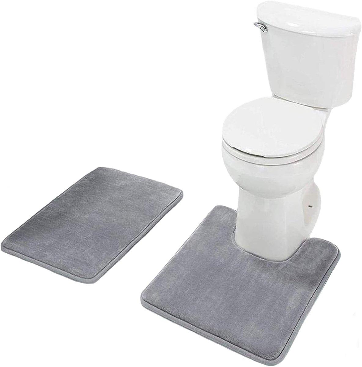 Badmatten, badmatset, 2-delig, wc-tapijt met uitsparing 51 x 61 cm + antislip, wasbaar, 43 x 61 cm (grijs)