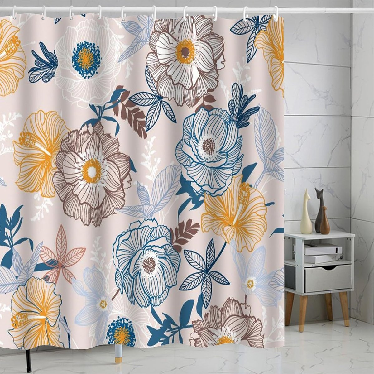 B8006 Douchegordijn, met verzwaarde zoom, antischimmel, textiel, waterafstotend, wasbaar, polyester, met 12 douchegordijnringen, voor badkamer, bad