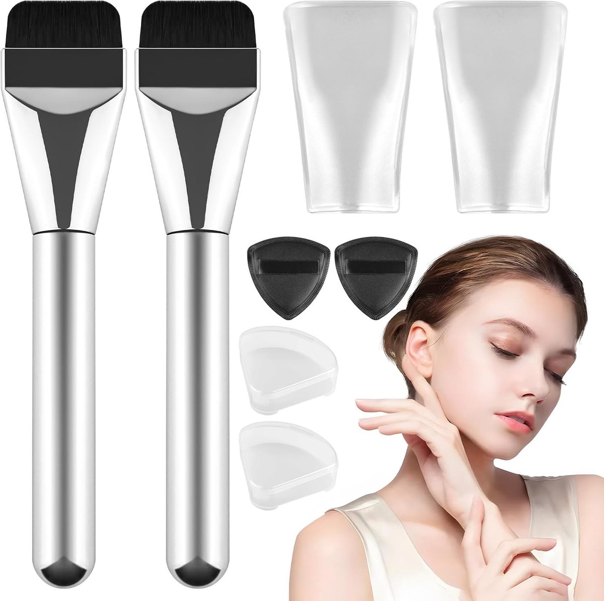 2 Pcs Ultra Thin Foundation Brushes, Flat Foundation Brushes, Makeup Brush Set with 2 Powder Brushes, Reusable - ShopVlot