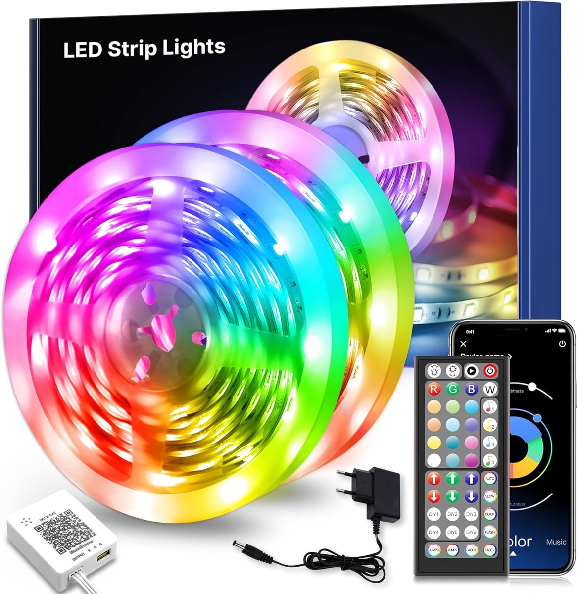 SnelShoppen - Macchiatto LED-strip 30m, Bluetooth RGB LED-strip met afstandsbediening, muzieksynchronisatie, timer-instelling, kleurverandering voor s