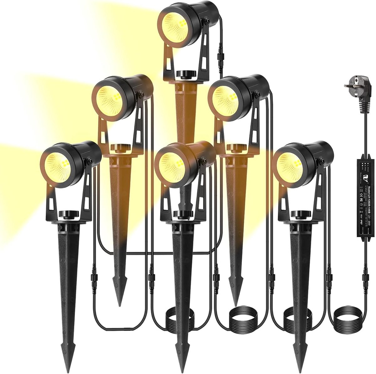 SnelShoppen - Garden Lights Tuinlamp met Grondpin, 21M Spotlights met Stekker, 1200 Lumen, IP65 Waterdichte Buitenverlichting voor Tuin, Padverlichtin