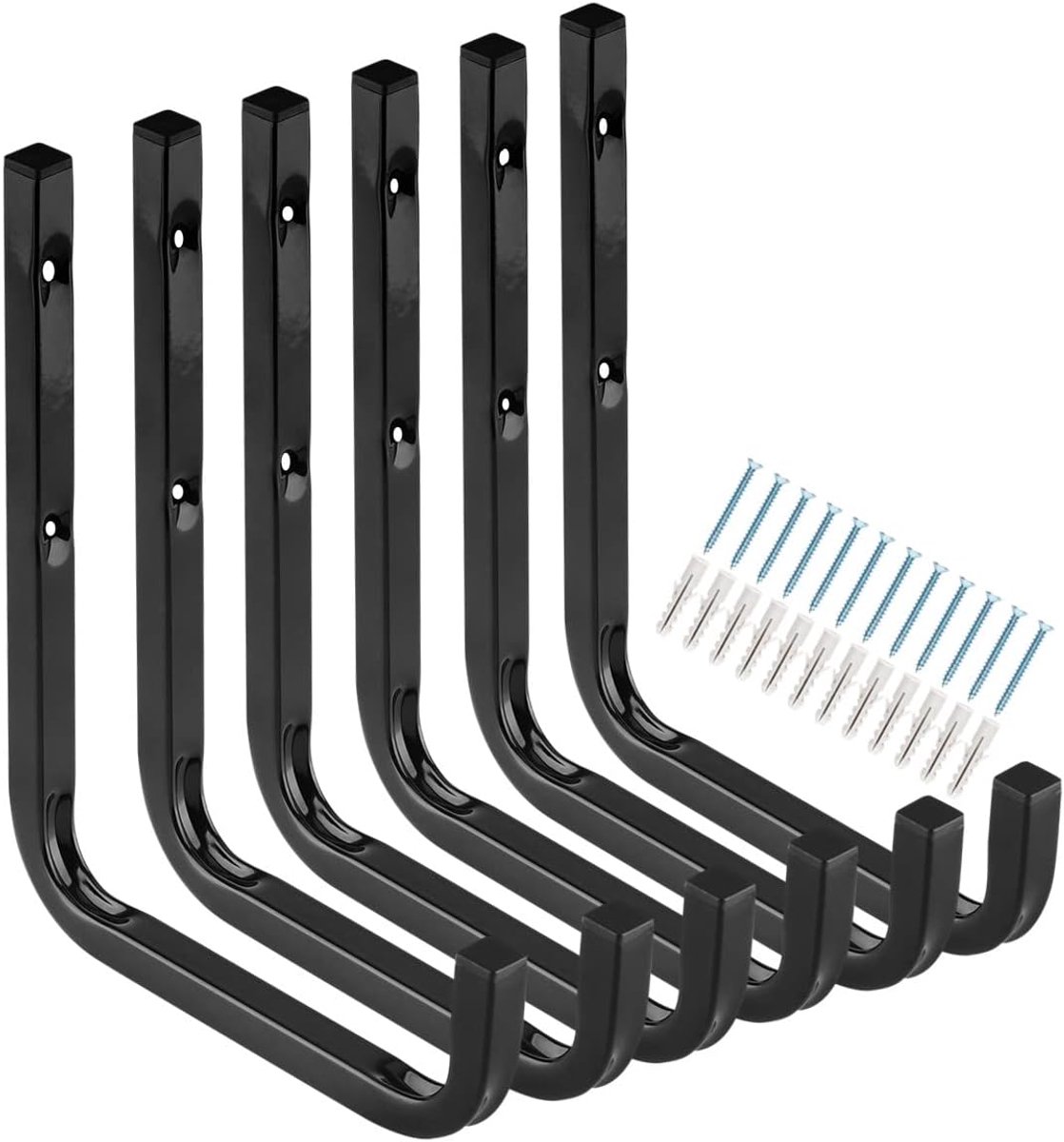 Thijox - Garage Opslaghaken 16 cm Heavy Duty Wandmontage Utility Hanger - 6 Pack Inclusief Schroeven en Ankers voor Gereedschap, Fietsen, Tuinaccessoi