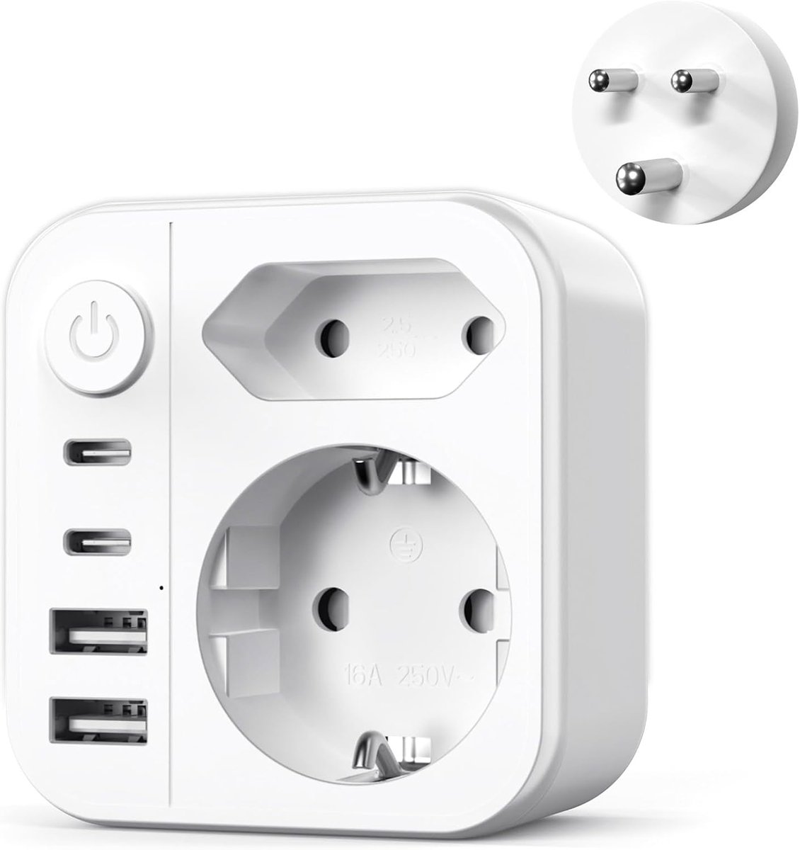 Thijox - 6-in-1 Reisadapter Zuid-Afrika - Stekkeradapter Type M met 2 USB C & 2 USB A (3.4A 17W) EU naar Zuid-Afrika, Perfect voor Namibië, Mozambique