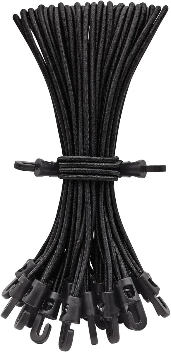 KZQ Set van 30 Elastieken met Haken 25 cm, Rekbare Spanners voor Zeilen Tent en Bagagedrager, Stevige Rubberen Touwen voor Buitengebruik, Zwart