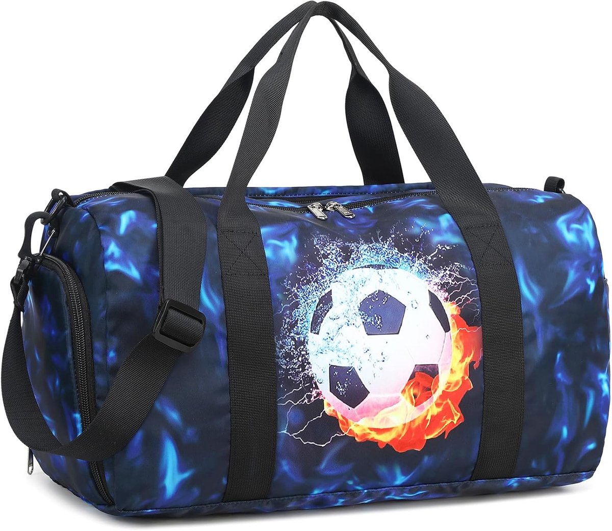 Thijox - Sporttas voor Kinderen, Zwemtas met Schoenenvak en Nat Vak, Badtas voor Jongens en Dames, Fitness Tas, Blauwe Voetbal, 46 x 22 x 23 cm, Ideaa
