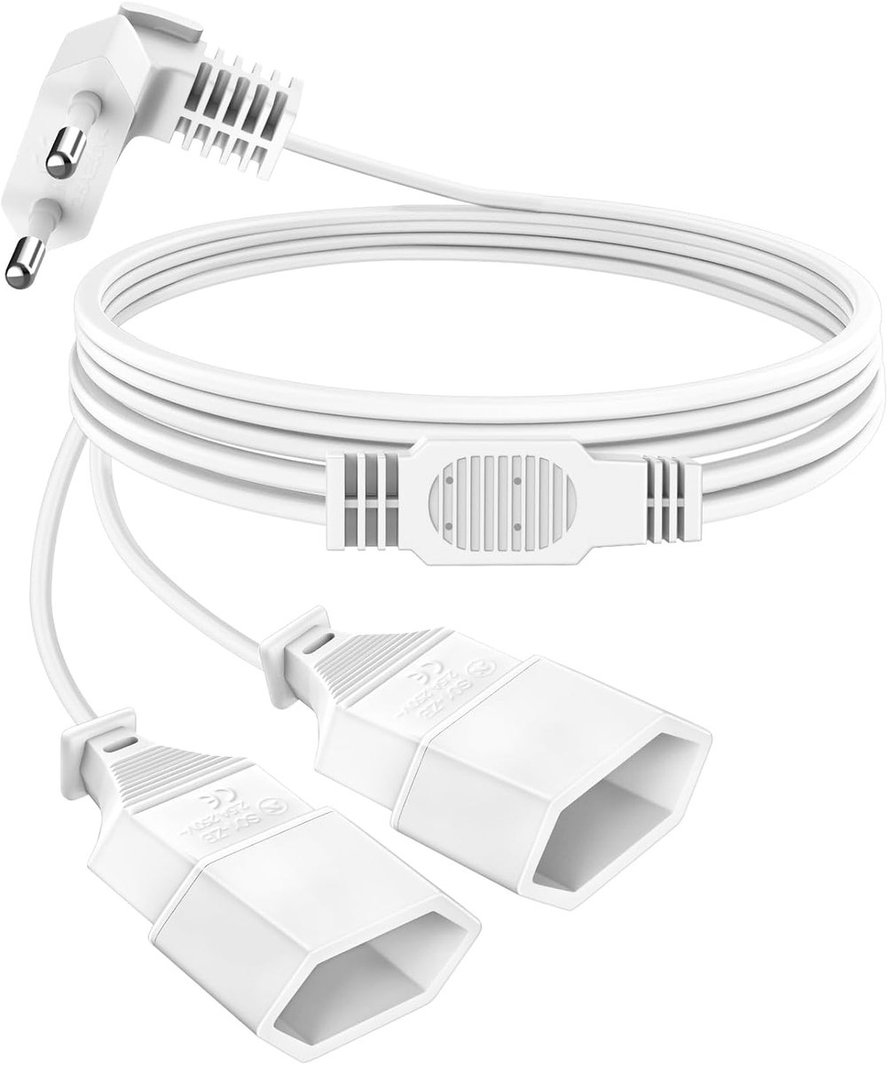 Thijox - 2m Stroomkabel Verlenging Eurostekker, 2-in-1 Platte Stekker Type C, 0,75 mm², Max 2,5 A/250 V voor TV, PC, Computer, Monitor, Ideaal voor Th