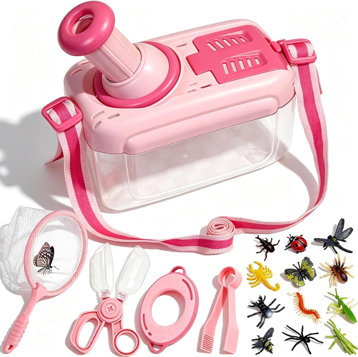SnelShoppen - Ontdekkingsset voor Kinderen 4 Jaar - 17-in-1 Insecten Set met Vergrootglas, Insectenbox, Vlindernet, 12 Neppinsecten en Tweezers - Educ