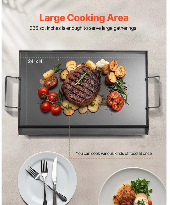 Velori Grillplaat RVS - Universele BBQ Grillplaat - Bakplaat voor Gasbarbecue - Platte Plancha Grillplaat - 61 × 40,5 cm - Hittebestendig tot 260°C — afbeelding 3