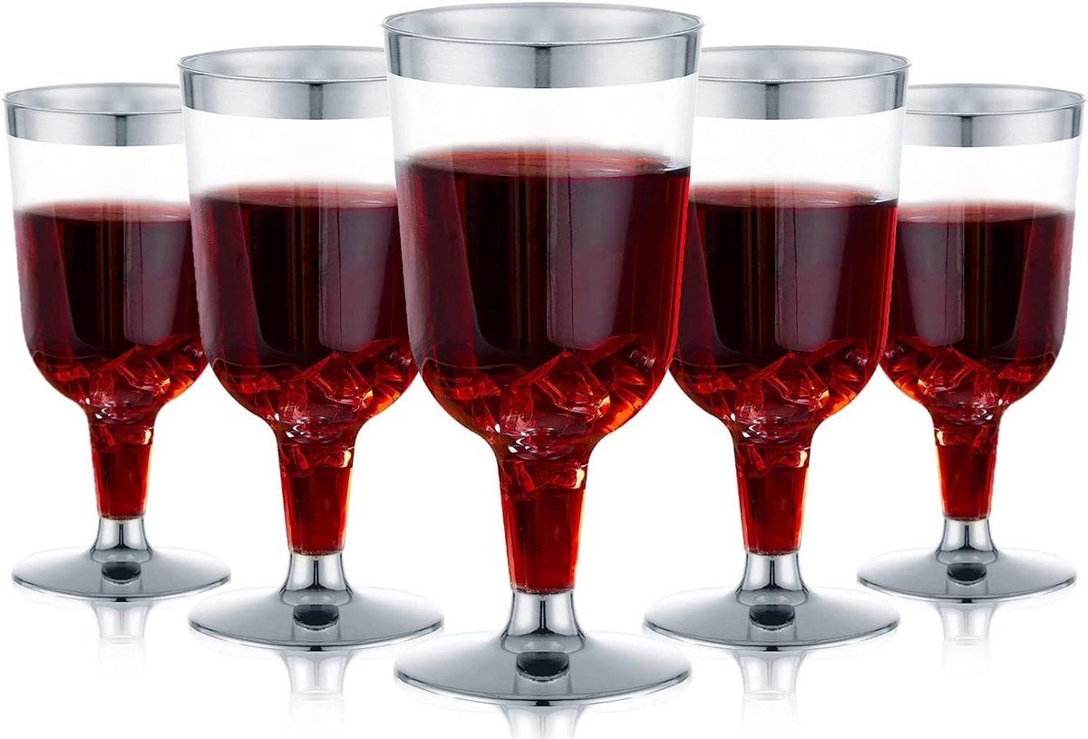 SnelShoppen - 30x Plastic Wijnglazen 170ml, Herbruikbare Silver Stem Party Cups voor Wijn, Whisky, Champagne, Bier, Cocktail, Martini - Perfect voor F