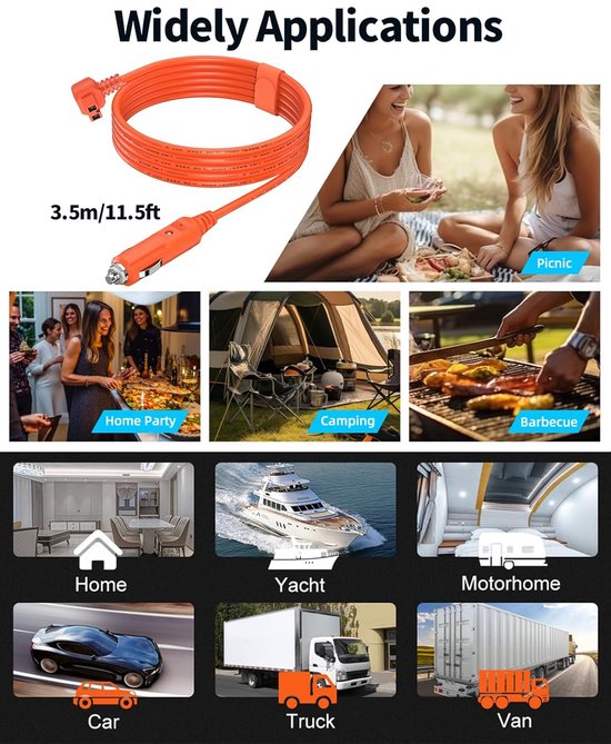 Thijox - 12V/24V Koelbox Kabel 3,5 Meter, Universele Voedingskabel voor Auto Koelkast, Sigarettenaansteker Stekker, Geschikt voor Camping, Reizen en B — afbeelding 5