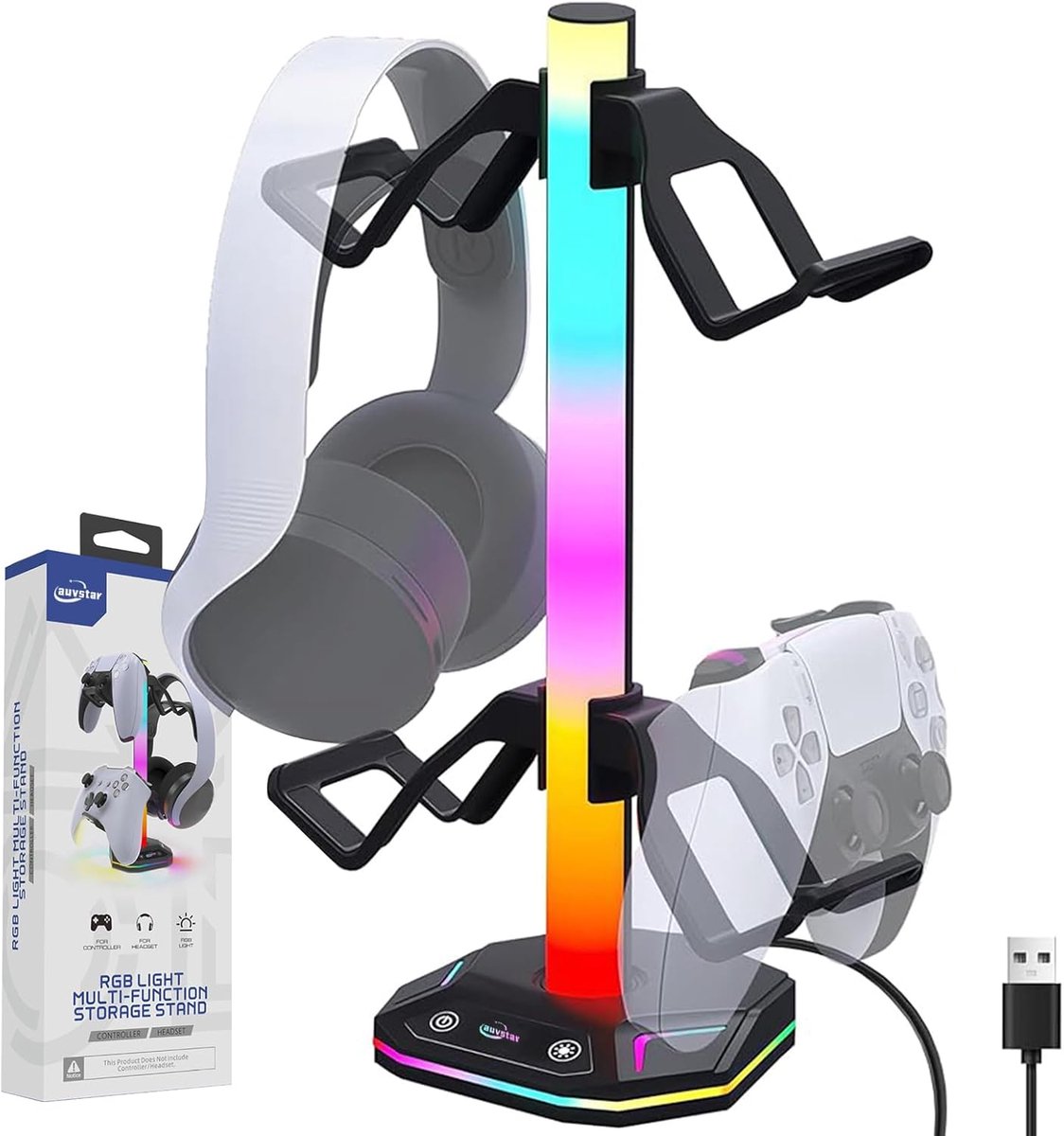 Thijox - RGB Headset Houder Gaming Hoofdtelefoonstandaard met 10 Verlichtingsmodi, USB Type-C Opladen, Geschikt voor Alle Headsets en Gamecontrollers