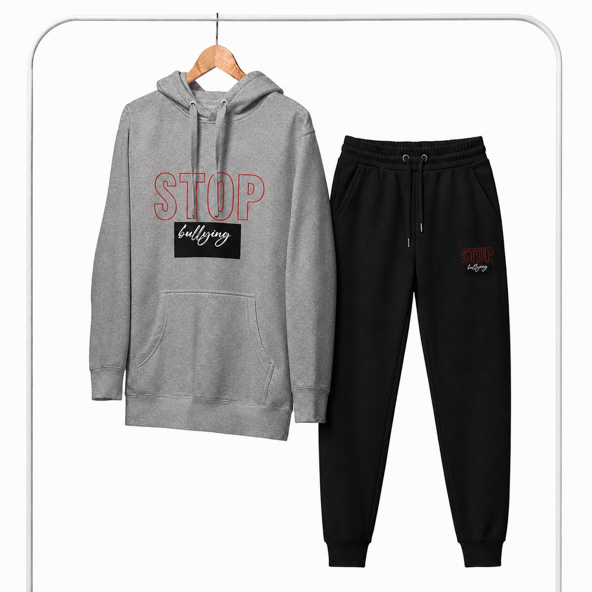 Trainingspak Heren – Hoodie Heren – Sportbroek Heren – STOP BULLYING – Katoen - Grijs - XXL