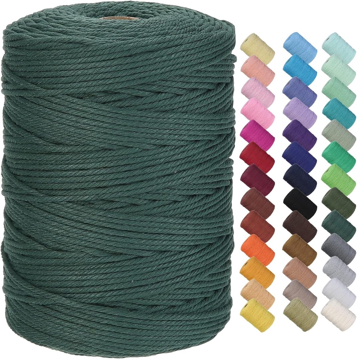 Premium Katoenen Macramé Touw 3mm x 300m - Zacht, Chemisch Vrij en Ideaal voor Macramé Projecten, Knopen en Creatieve Ambachten (Diepgroen)