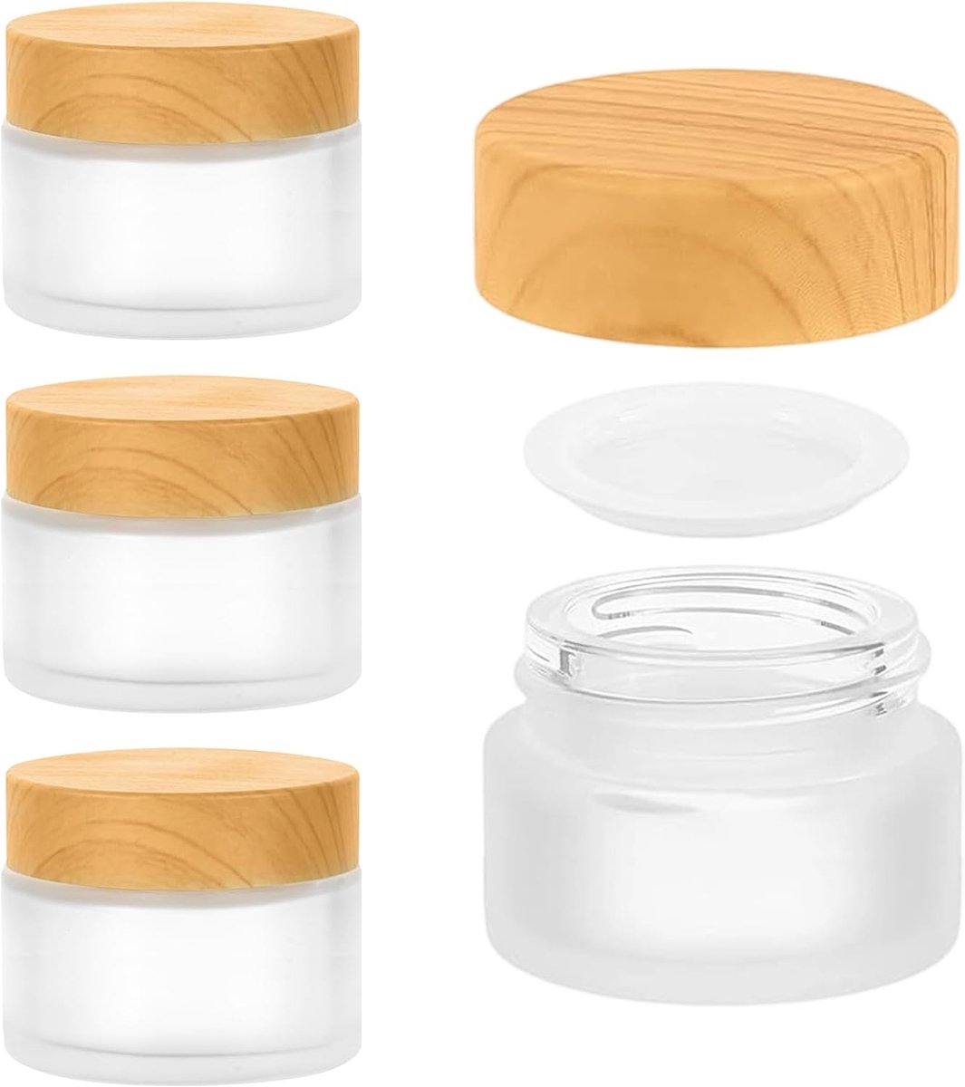 Thijox - 4-Delige Set Navulbare Lege Crèmepotjes 50 ml - Matte Zalfpotjes met Deksels en Binnenvoeringen - Perfect voor Cosmetica, Crèmes, Lotions en