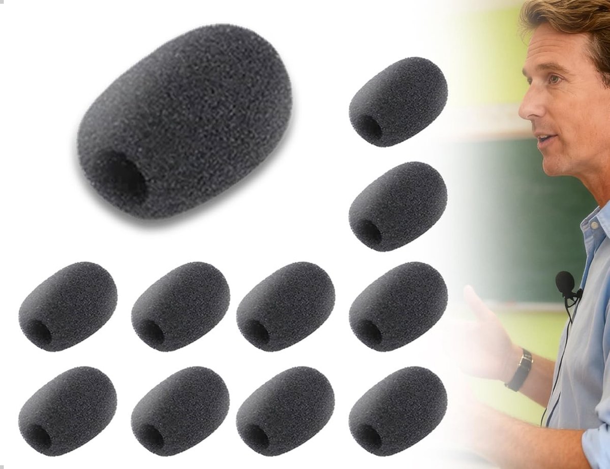 10 stuks microfoonwindscherm, mini-schuimrubberen popfilter voor podiumoptredens, bescherming tegen windruis en geluidsoverlast (zwart)