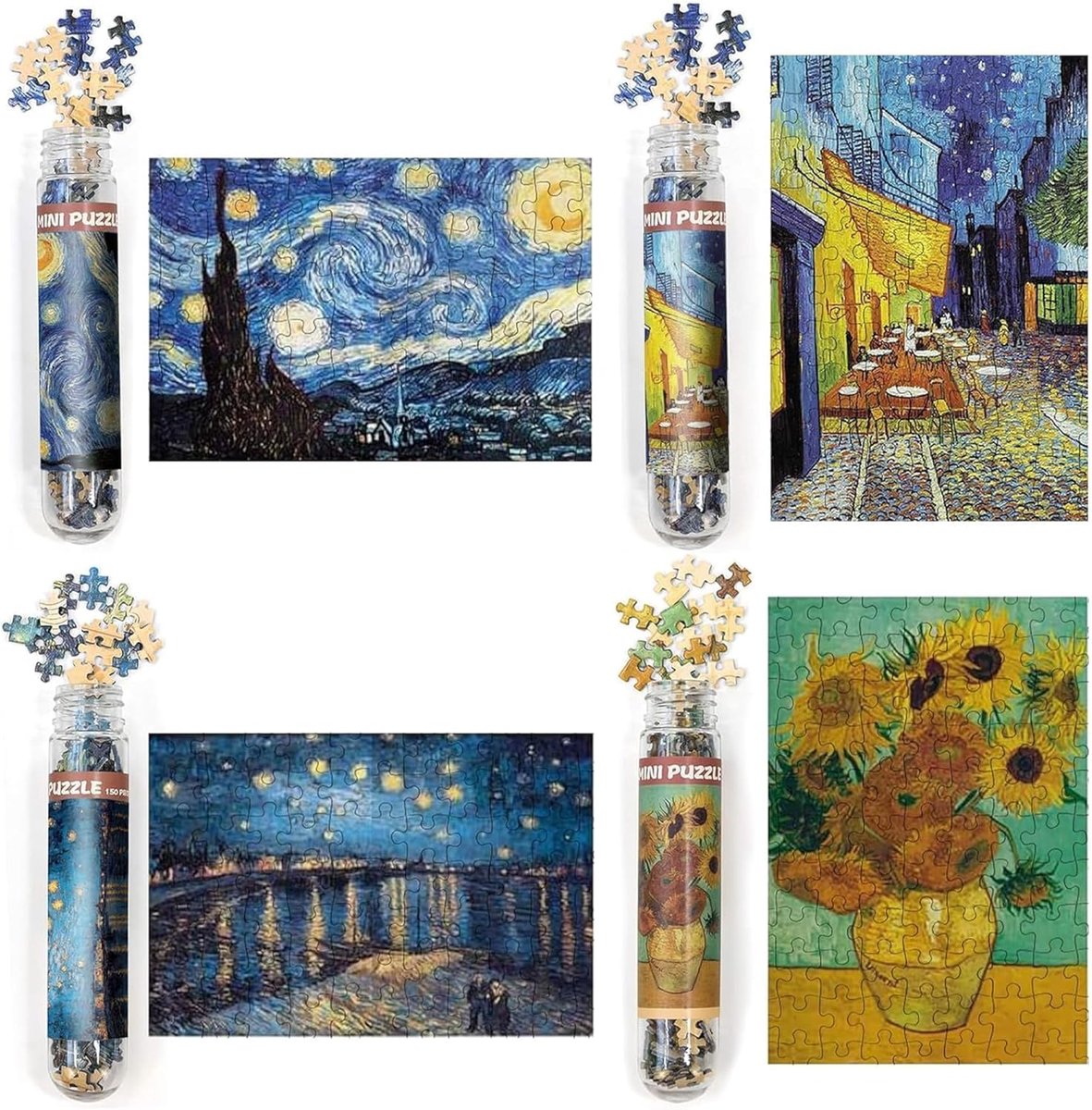 Thijox - 4 Mini Puzzels voor Volwassenen - 150 Stukjes - Kleine Reageerbuispakket - 15 x 10 cm - Perfect voor Feestjes, Reizen en Ontspanning