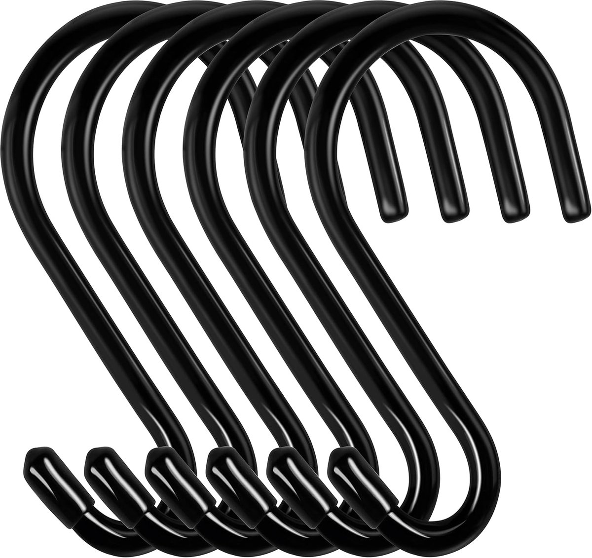 SnelShoppen - S-vormige Hanghaken, 6 Stuks, Groot 15 cm, Draagvermogen tot 30 kg, Zwart, Kwalitatieve Metaal Haken, Roestbestendig voor Keuken, Badkam