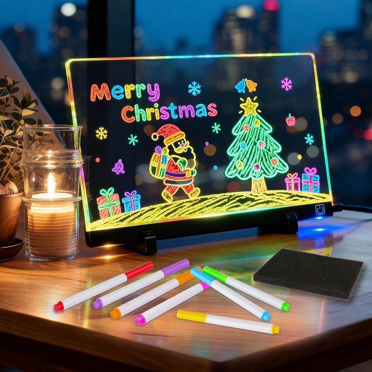 Led Color Noteboard, Transparent Acrylic 7 Neon Pens and Standard, Message Board with LED Lighting, Memo Board for - ShopVlot